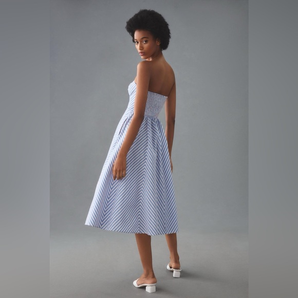Anthropologie Maeve Strapless A-Line Blue and White Dress - Picture 2 of 3